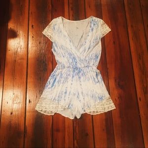 White and Blue Lace Romper